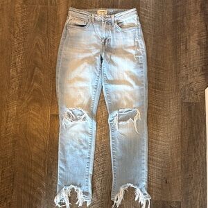 L'AGENCE Light Wash Ripped Ankle Jeans